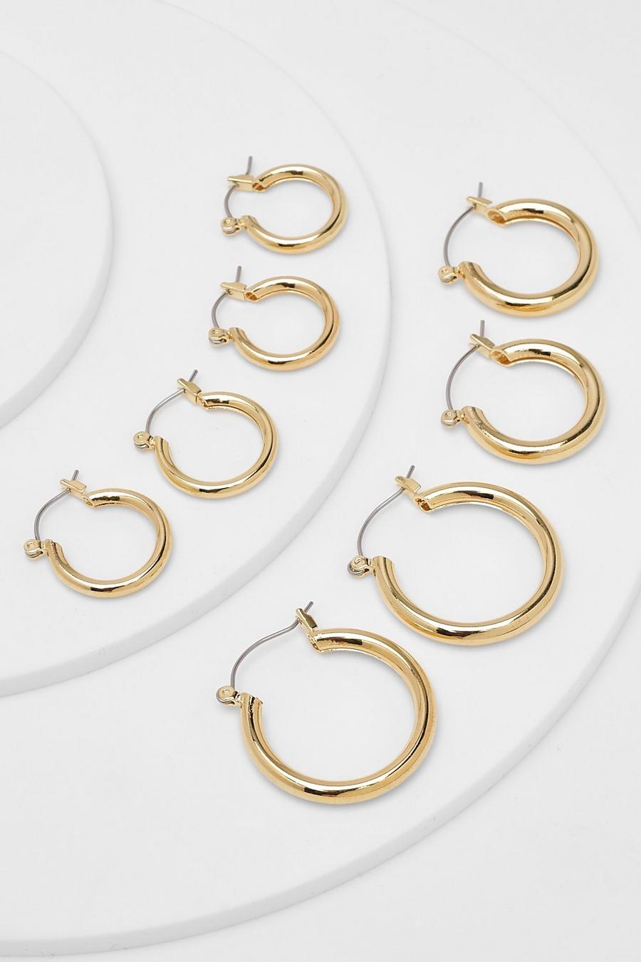 Gold Simple 4 Pack Mixed Sized Hoops image number 1