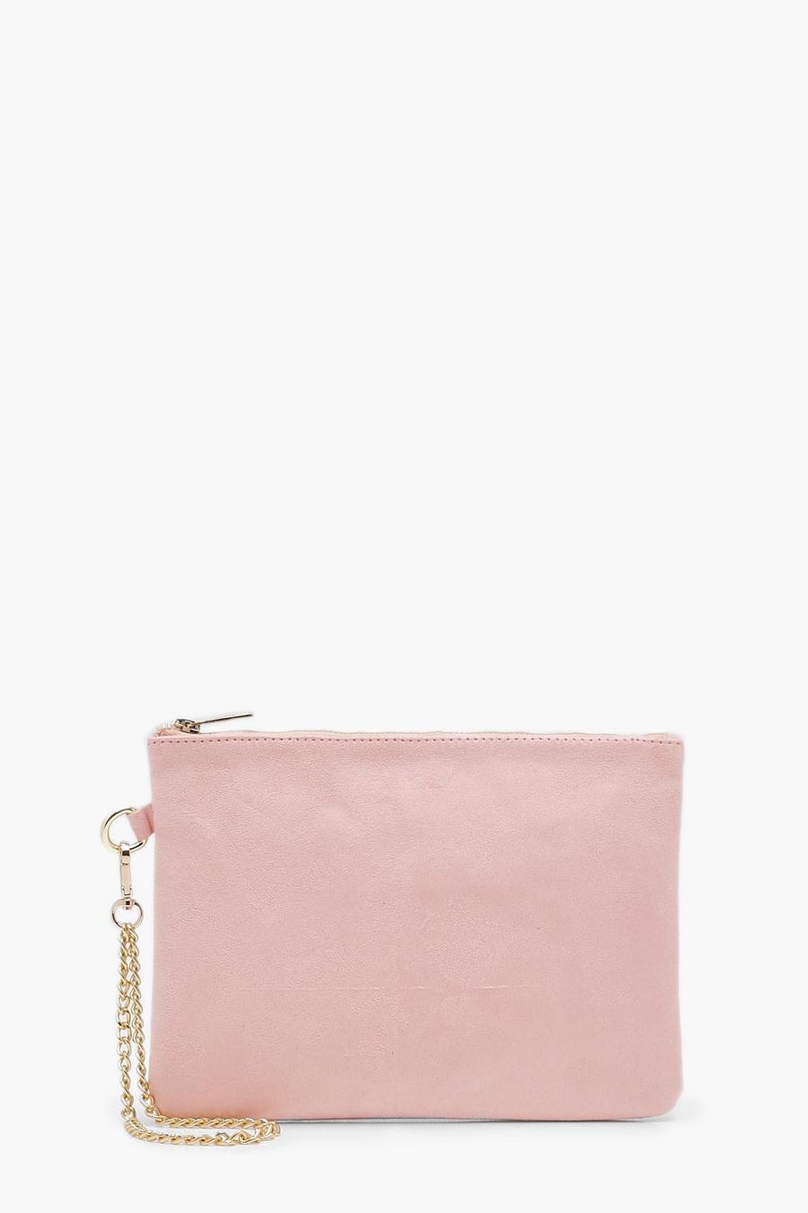 Pink Chain Strap Suedette Clutch image number 1