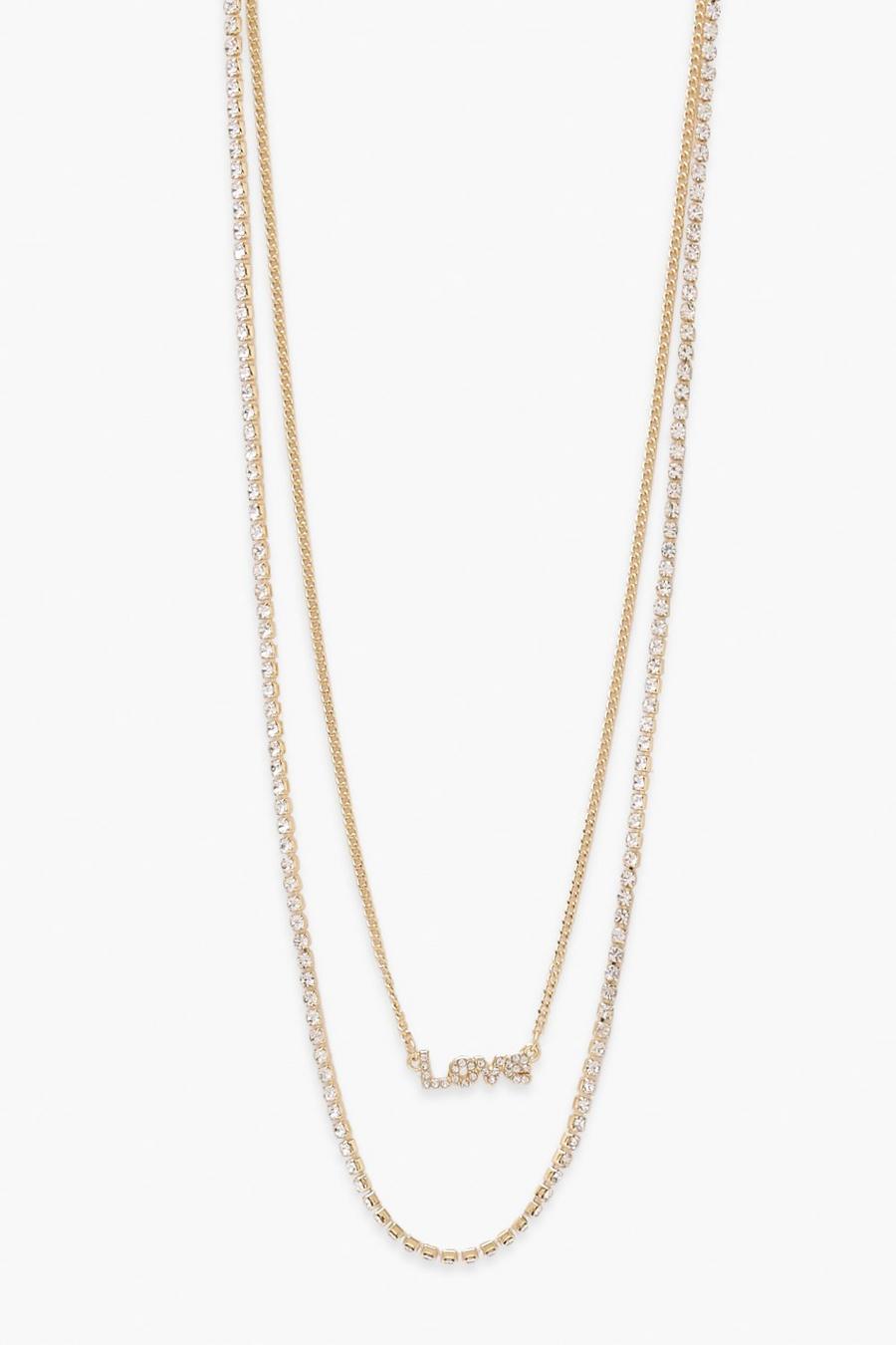 Gold Love Chain Diamante Necklace image number 1