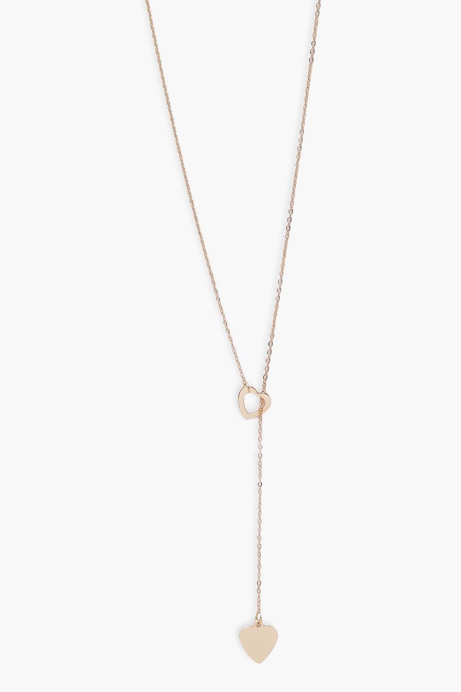 Gold metallic Simple Heart Drop Chain Necklace