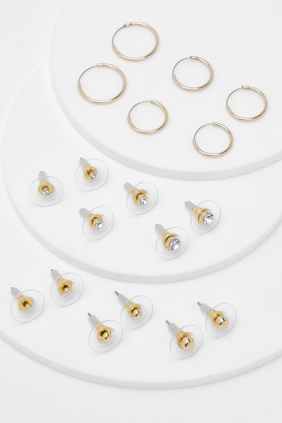 Gold Mixed Hoop Stud Earring Pack image number 1