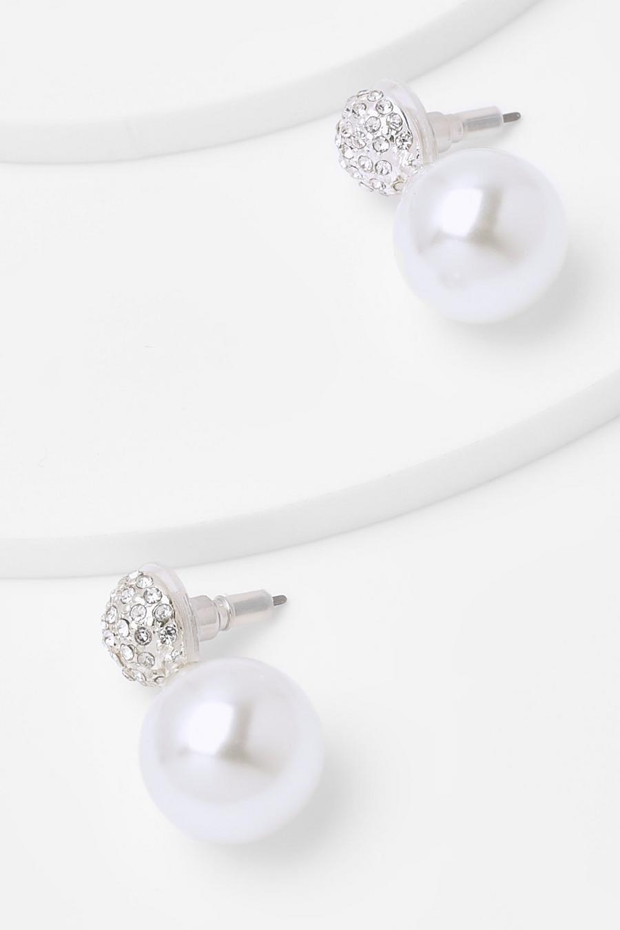 Perlen-Ohrringe mit Strass, Silver image number 1