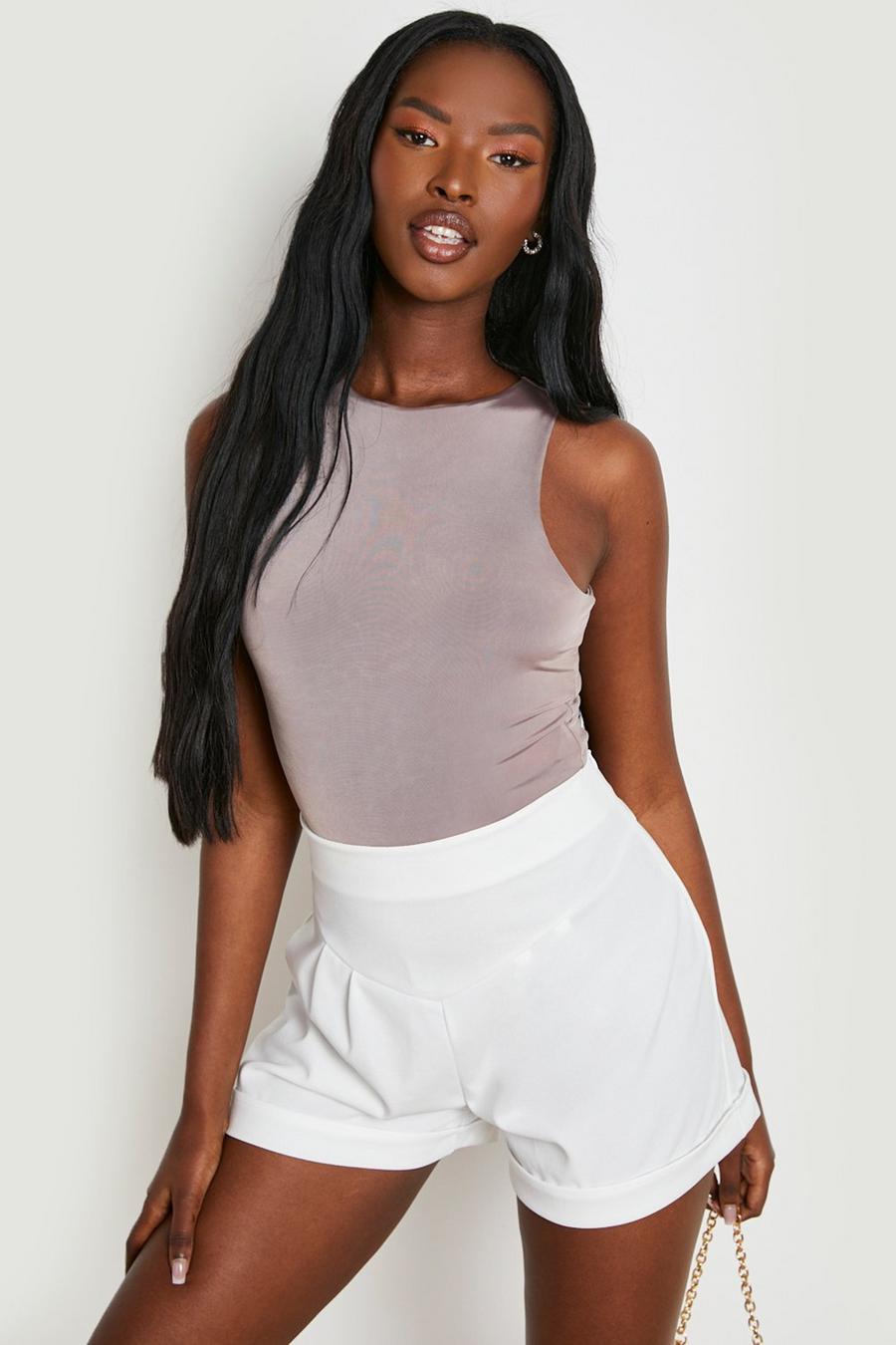 Taupe Double Layer Racer Bodysuit image number 1