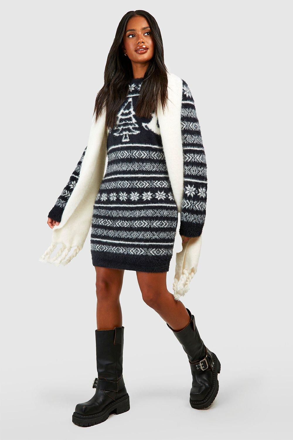 Women's Christmas Fluffy Knitted Jumper Dress