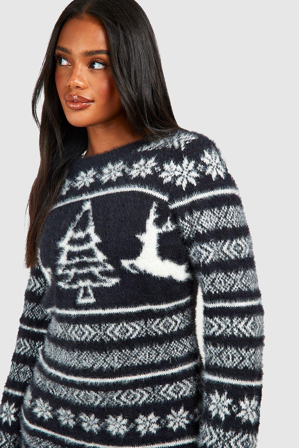 Christmas Fluffy Knitted Jumper Dress boohoo