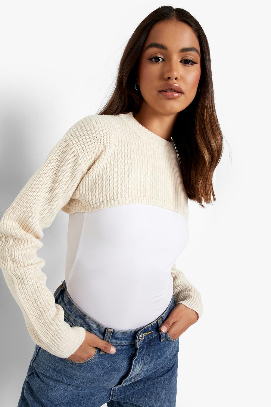Cream Fisherman Knitted Super Cropped Jumper image number 1