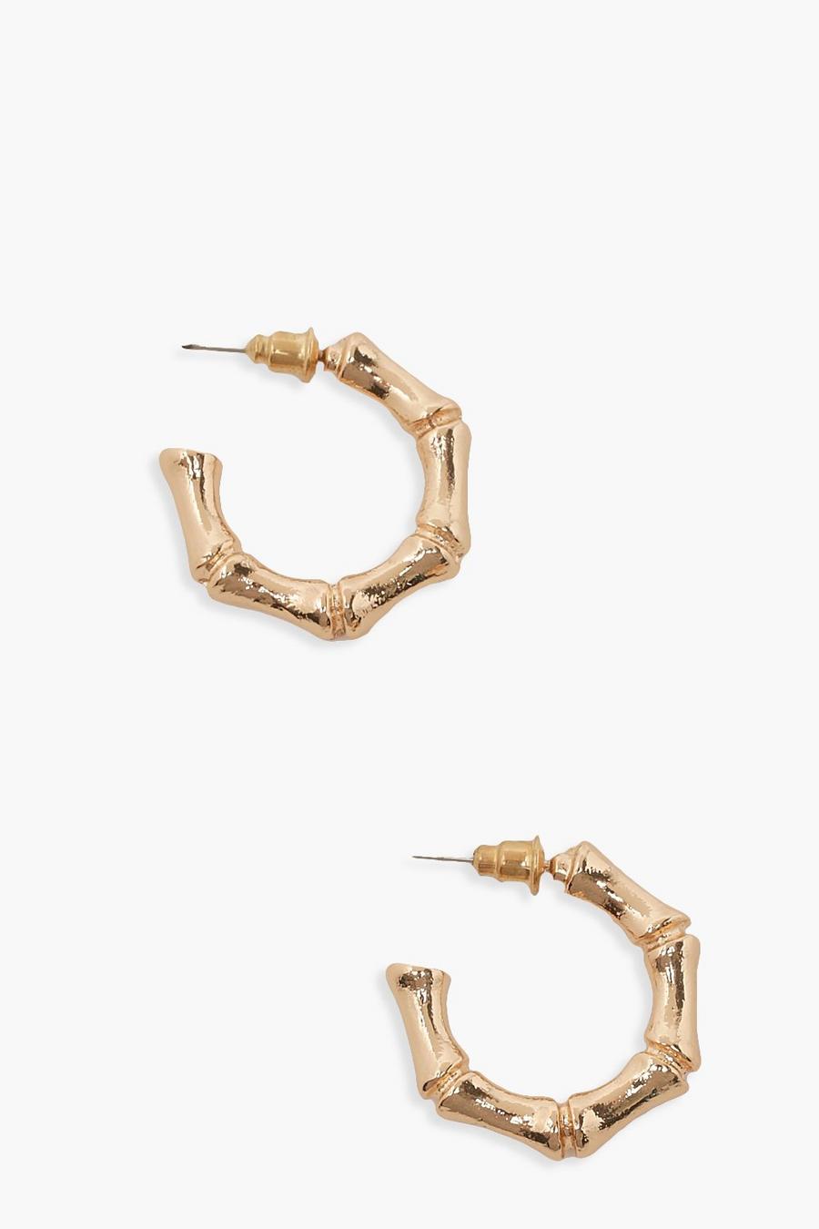 Gold Bamboo Hoops Earrings image number 1