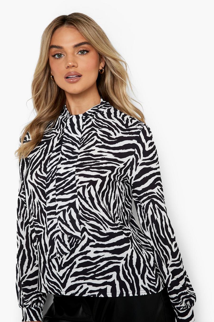 Women's Zebra Print Tie Neck Blouse | Boohoo UK
