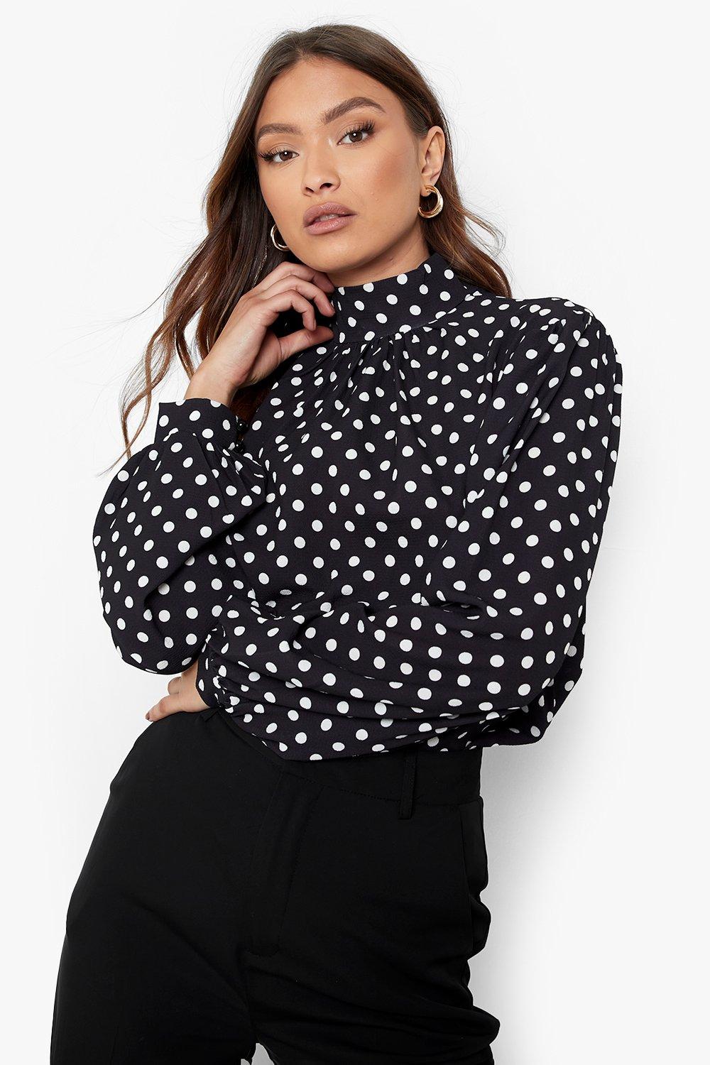 Polka dot high neck blouse on sale