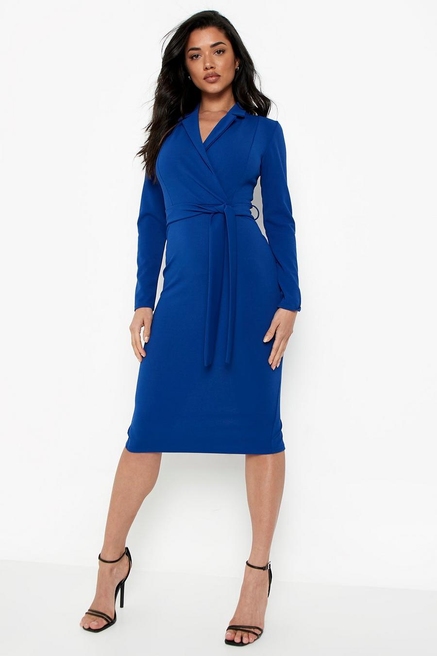 Cobalt bleu Tailored Belted Midi Dress image number 1