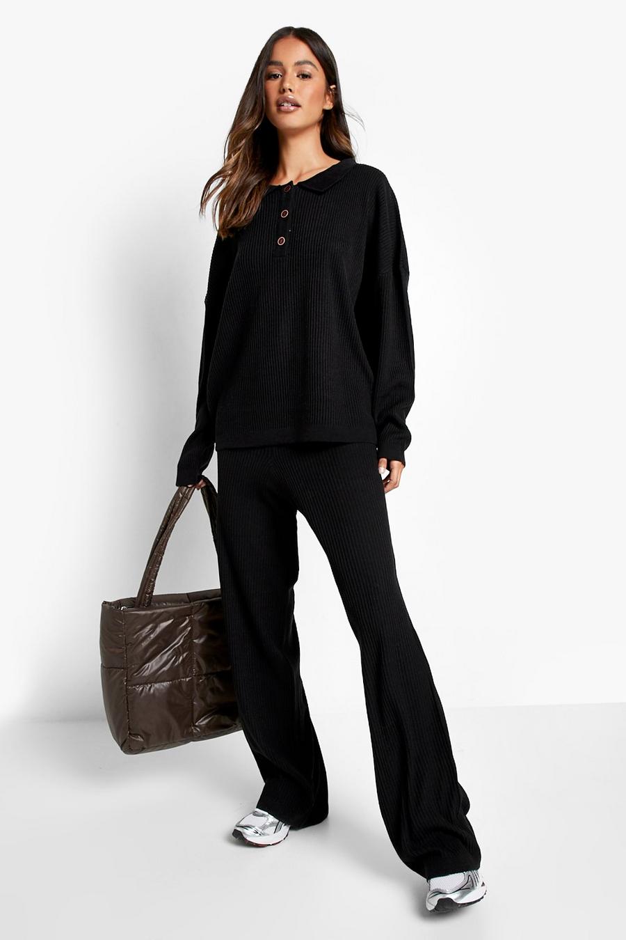Black Relaxed Polo Sweater Knitted Two-Piece image number 1