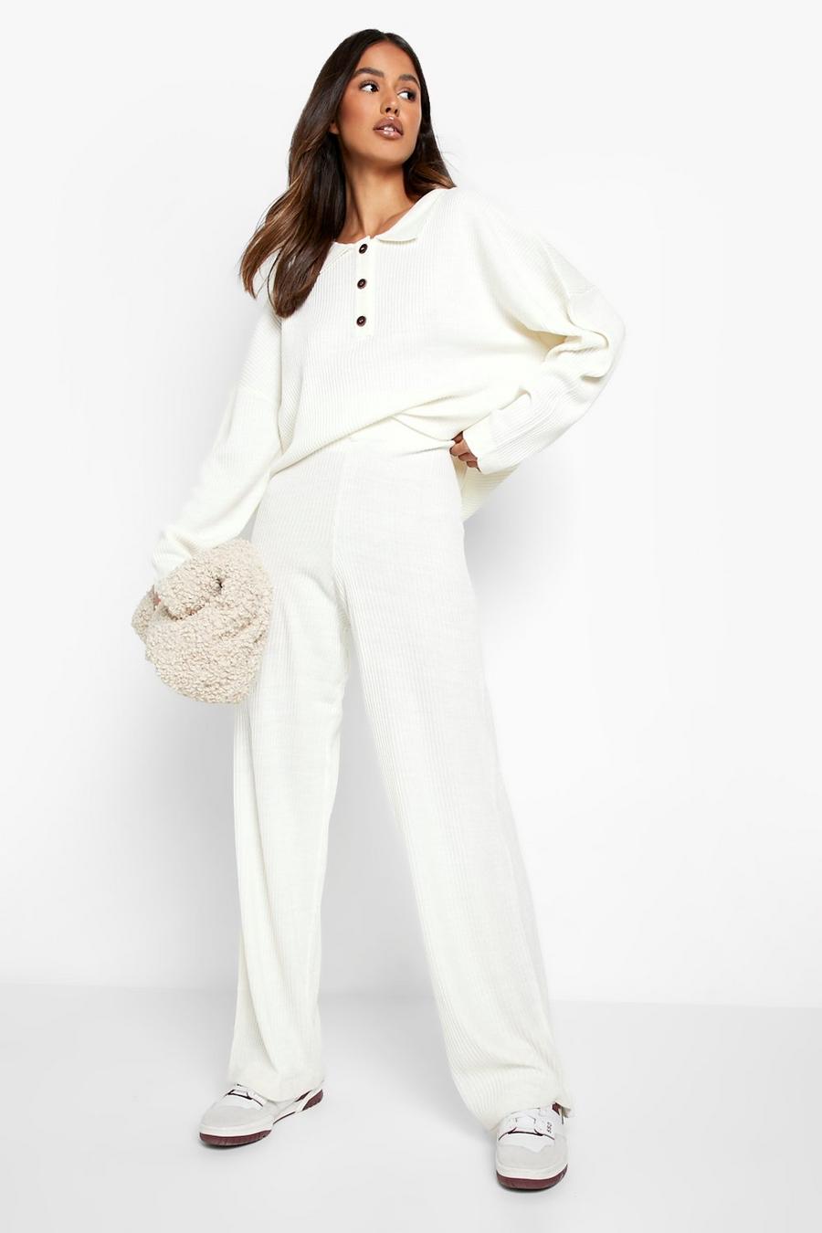 Ivory Relaxed Polo Jumper Knitted Co-ord image number 1