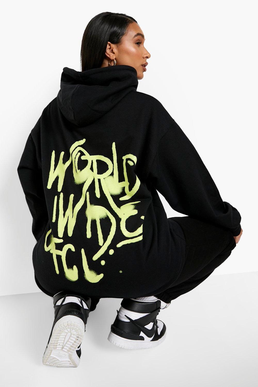 Worldwide Neon Back Print Oversized Hoodie