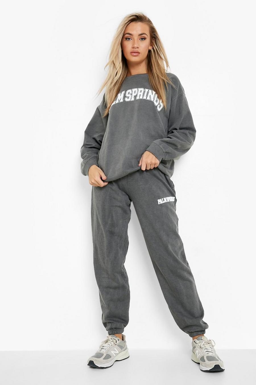 Charcoal Collegiate Printed Overdyed Sweater Tracksuit image number 1