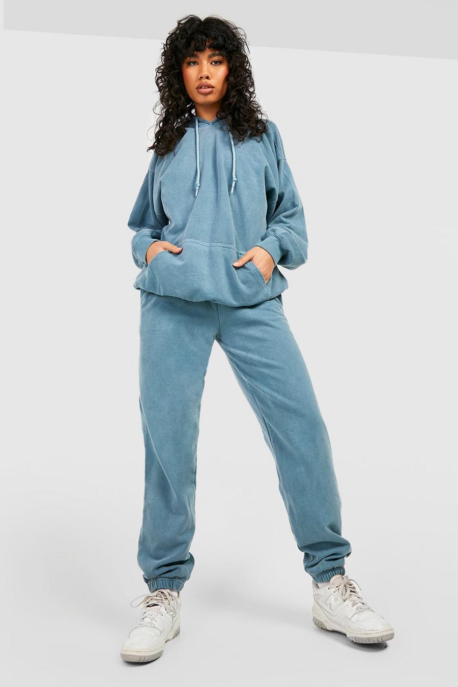 Teal Overdyed Marl Hooded Tracksuit | boohoo