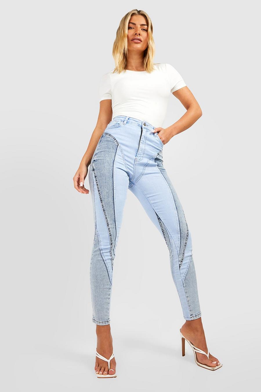 Jeans Skinny Fit modellanti con dettagli a contrasto, Light wash