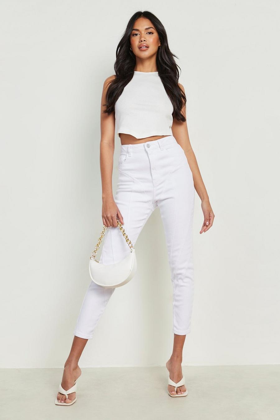 White סקיני ג'ינס מחטב עם תפרים בצבע מנוגד image number 1