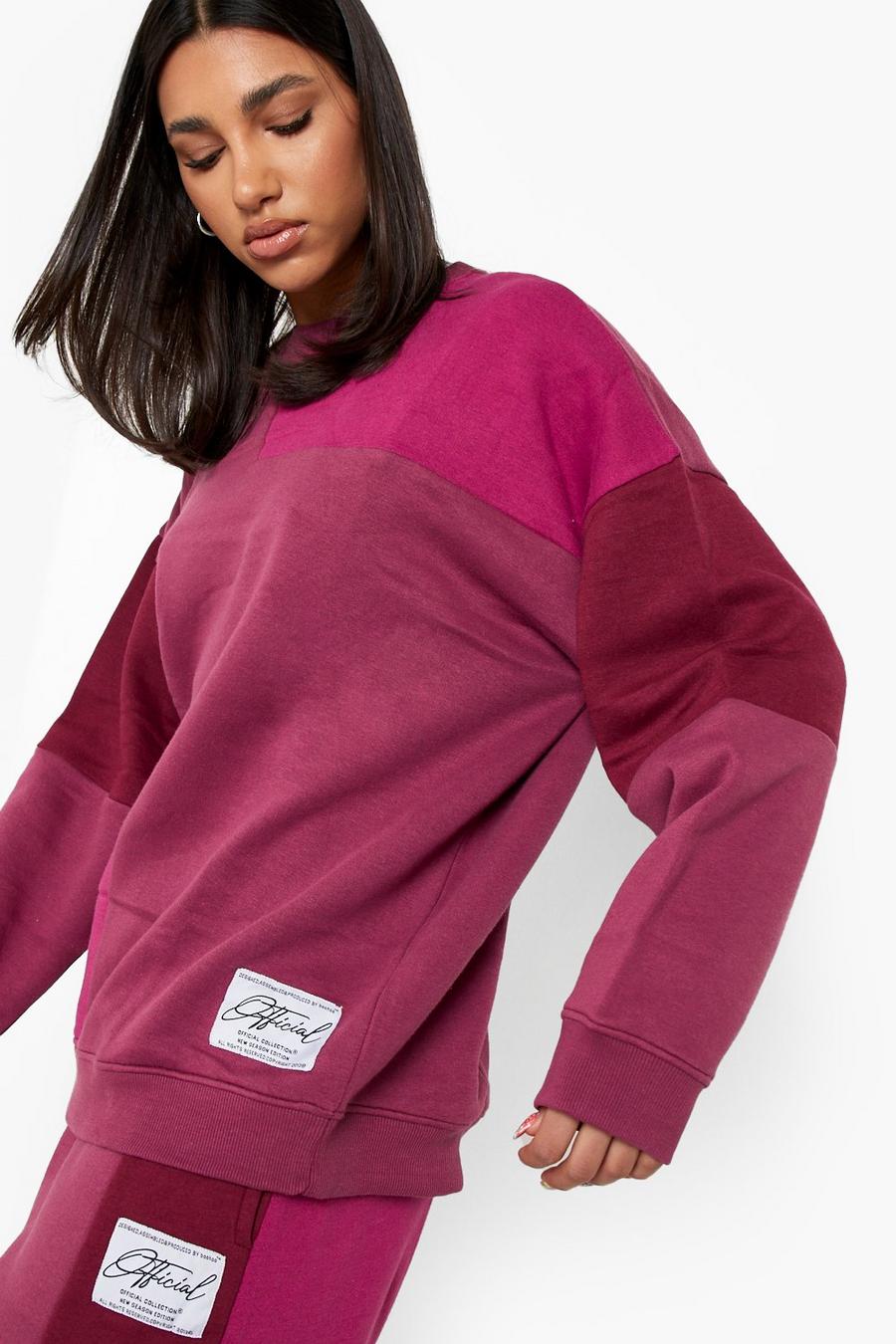 Berry Color Block Oversized Sweater image number 1