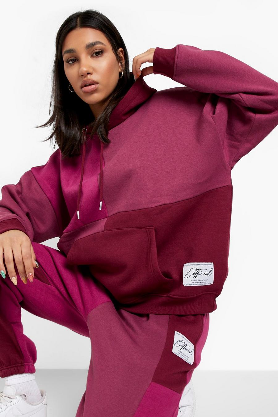 Berry Color Block Oversized Hoodie image number 1
