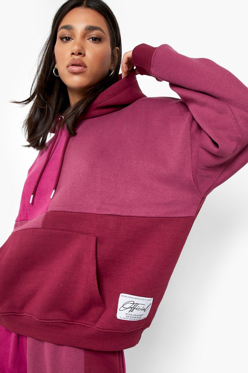 Berry Color Block Oversized Hoodie