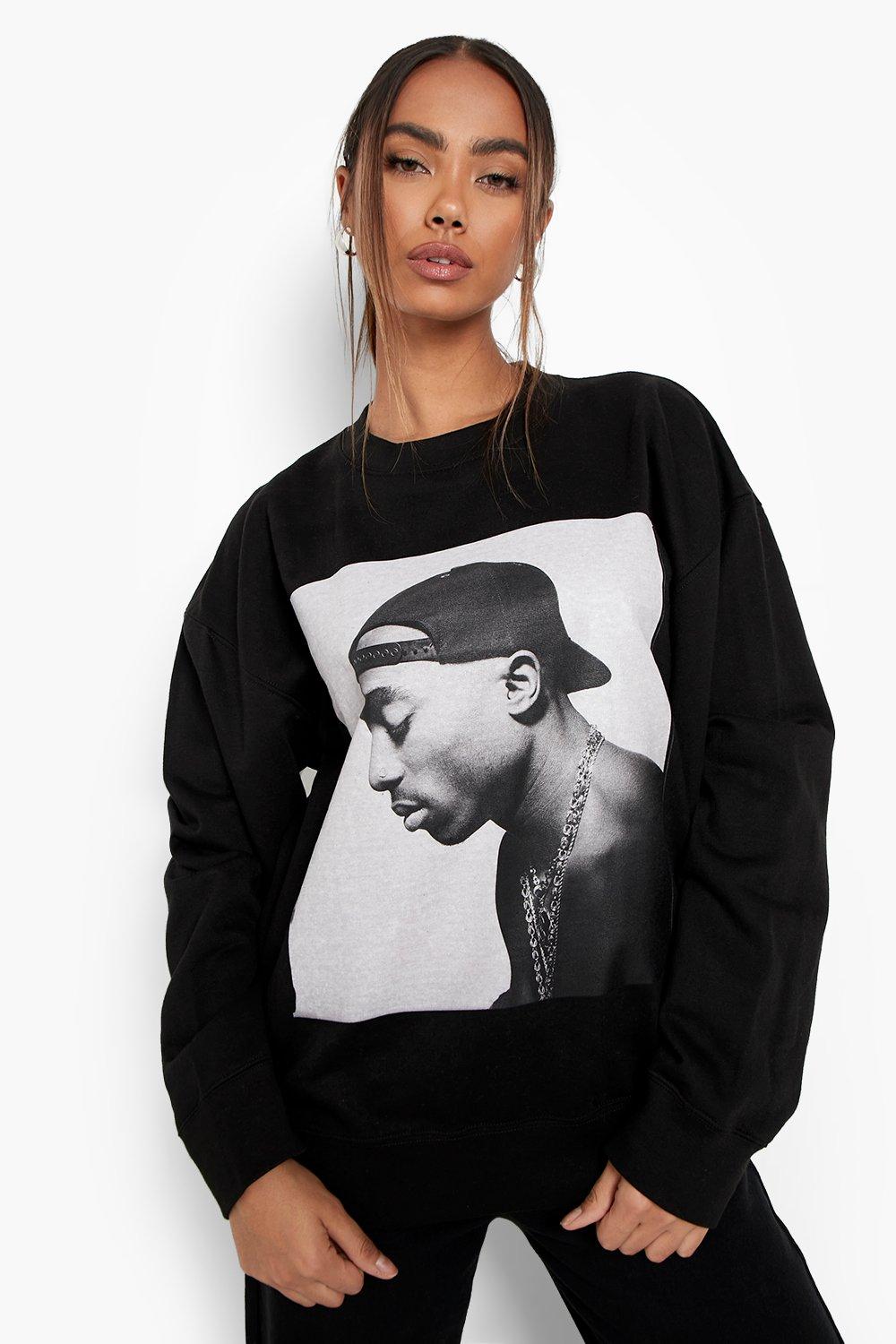boohoo OVERSIZED TUPAC LICENSE プリント スウェットシャツ 黒 Boohoo NAR