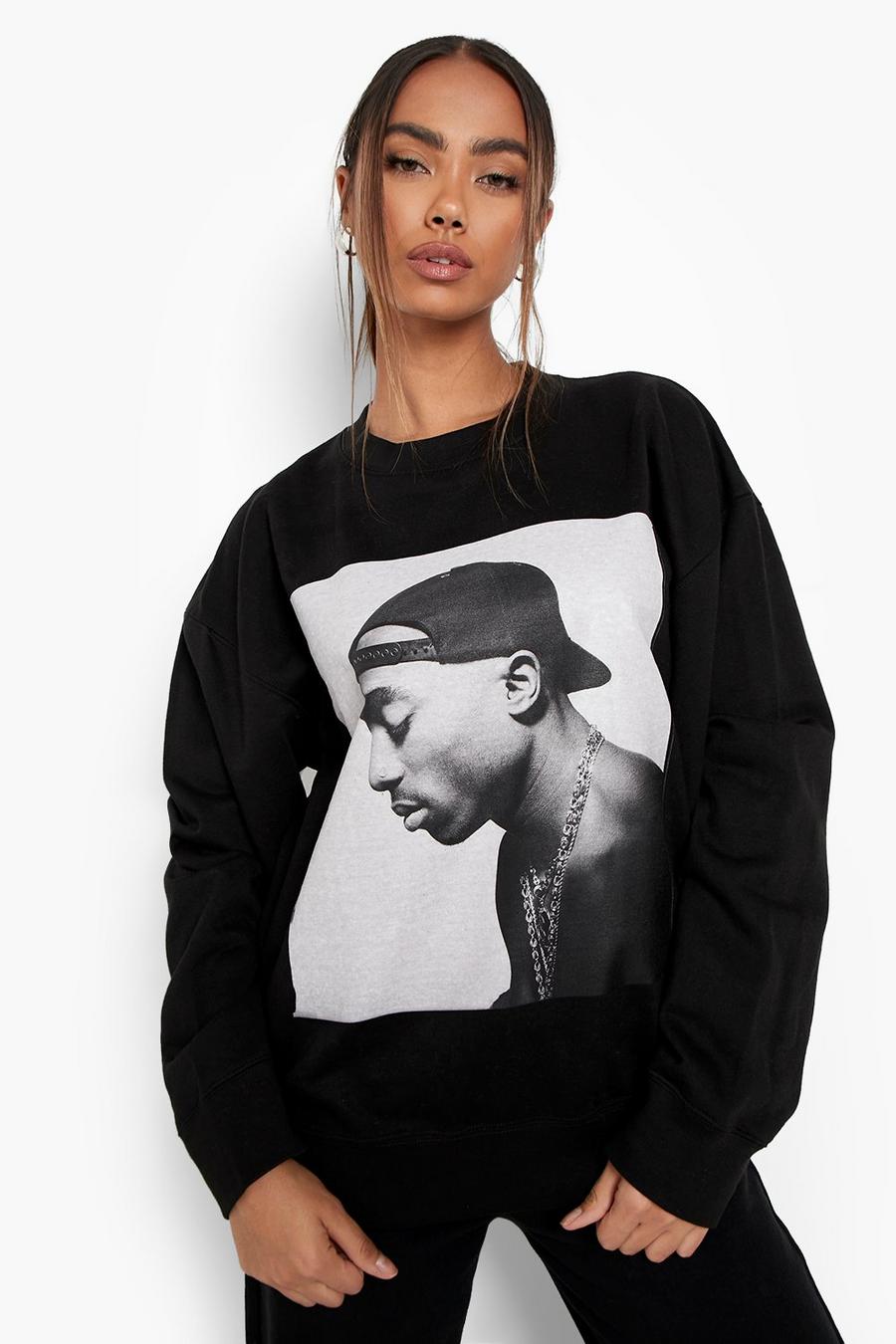 Oversize Sweatshirt mit lizenziertem Tupac-Print, Black image number 1