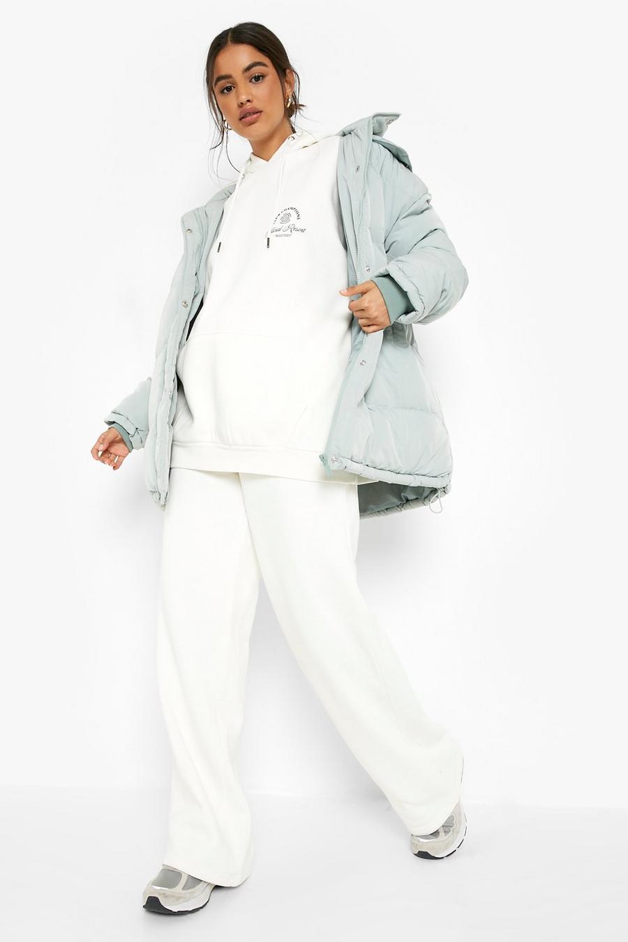 Ecru white Recycled Straight Leg Hooded Tracksuit