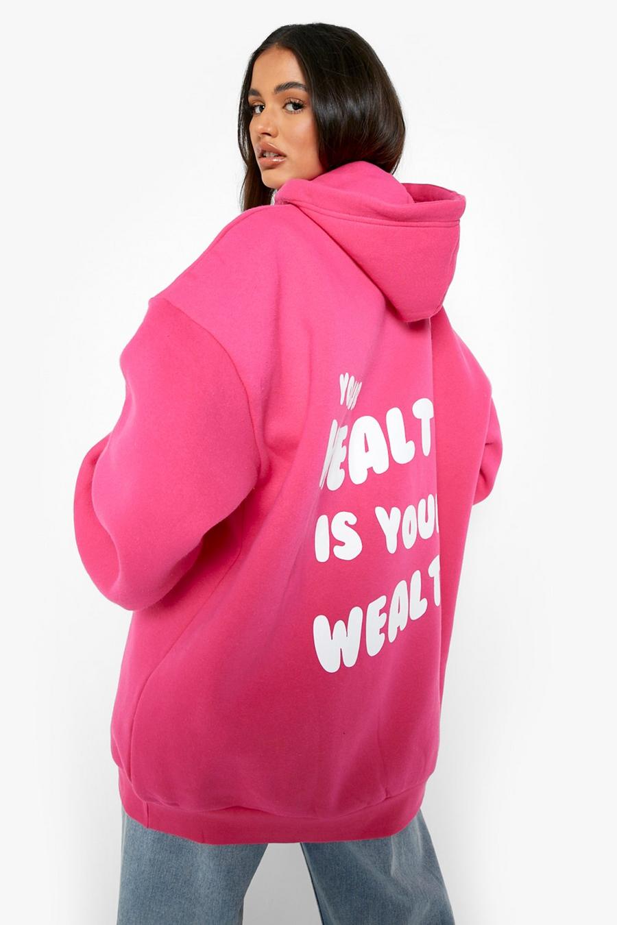 Pink Recycled Health Oversized Back Print Hoodie image number 1