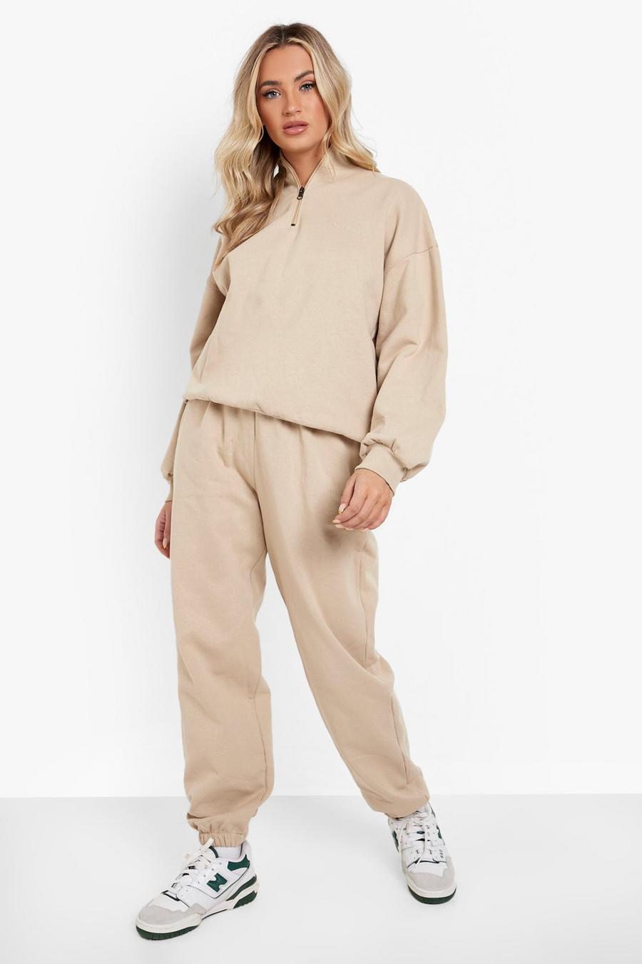 Taupe Oversized Half Zip Tracksuit image number 1