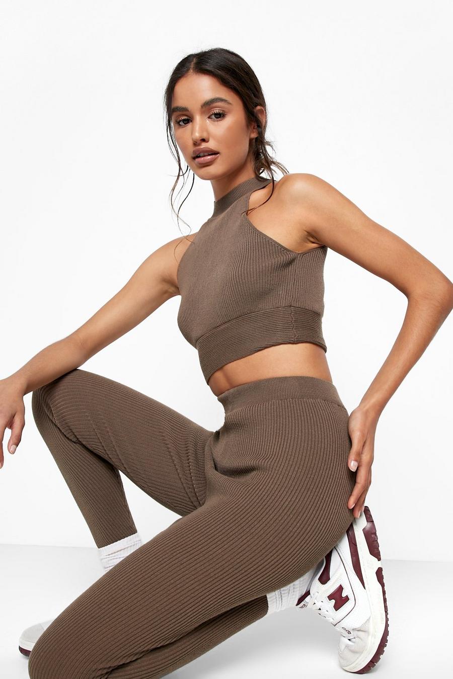 Chocolate Scoop Halter And Leggings Knitted Set image number 1