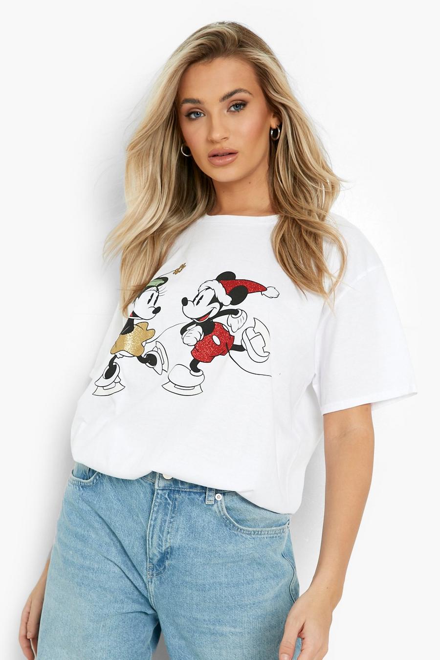 White Glitter Disney Christmas T Shirt image number 1