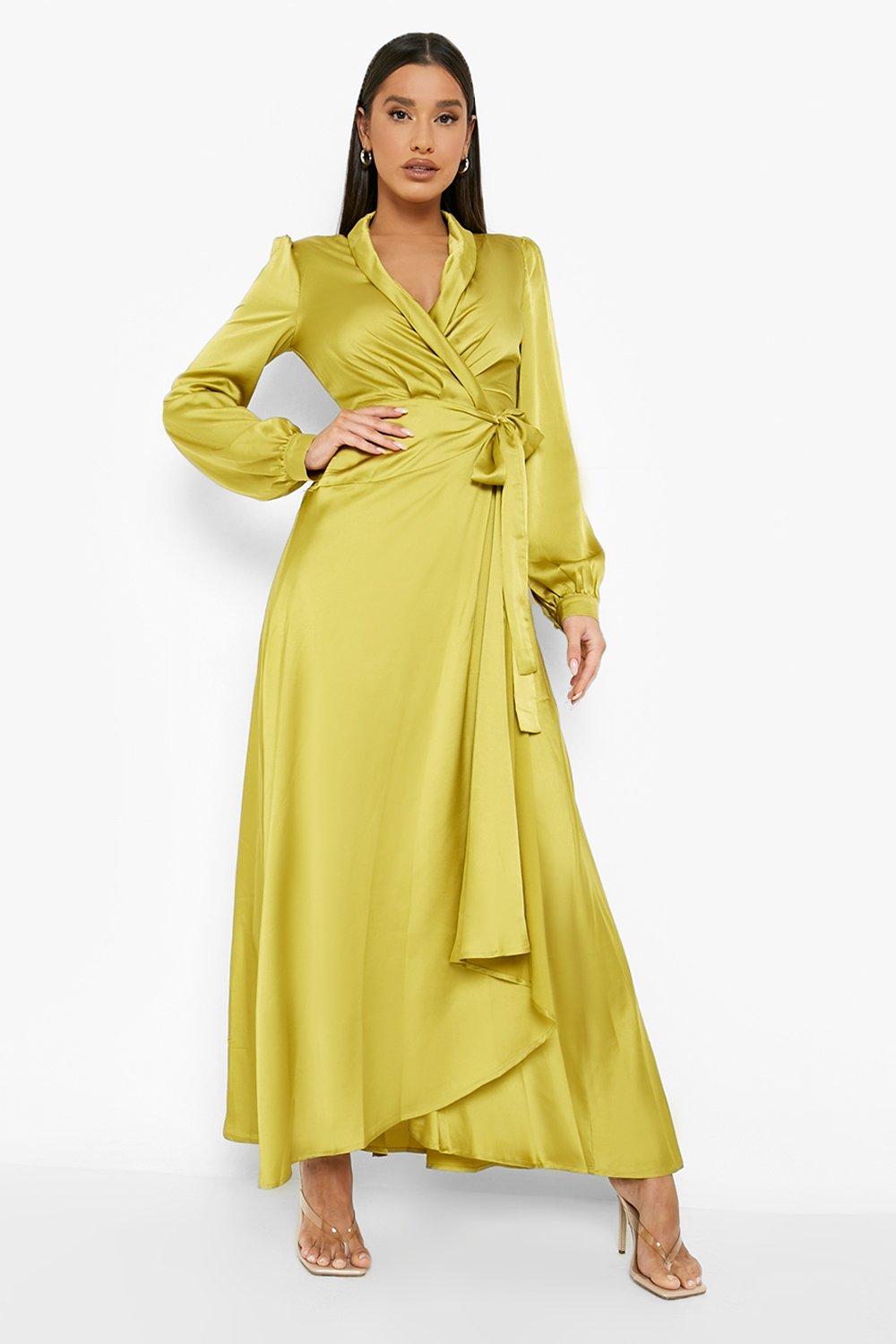 Satin Wrap Belted Maxi Dress boohoo