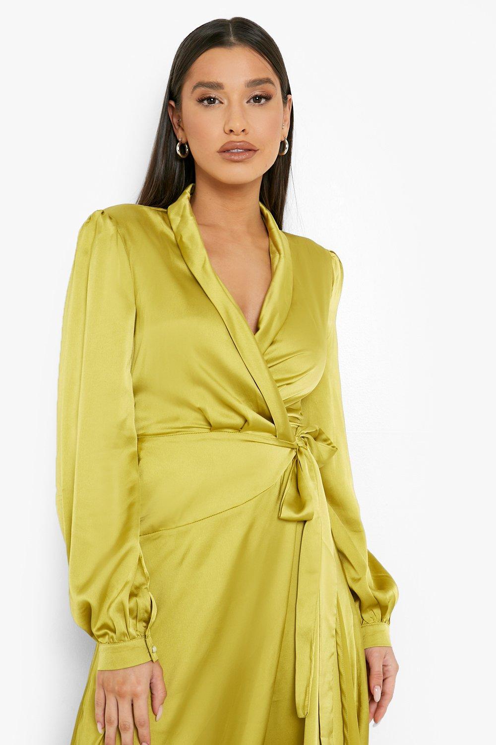 Boohoo green 2025 wrap dress