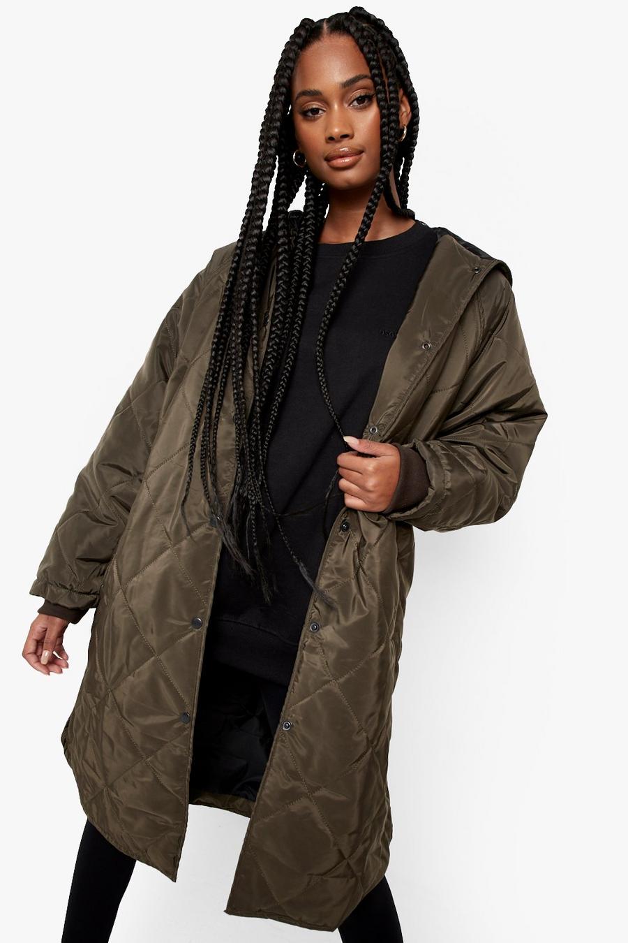 Khaki Diamond Quilted Hooded Puffer image number 1