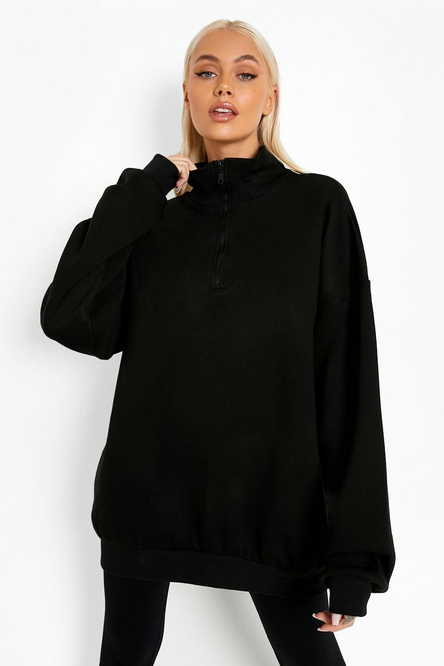 Oversize Sweatshirt mit Reißverschluss, Black image number 1