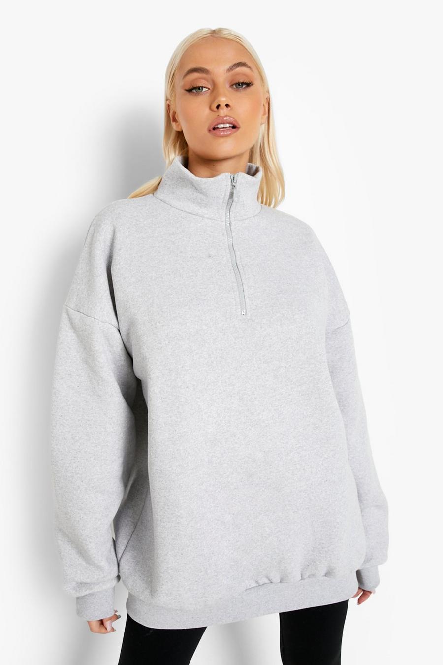 Light grey Oversize sweatshirt med kort dragkedja image number 1