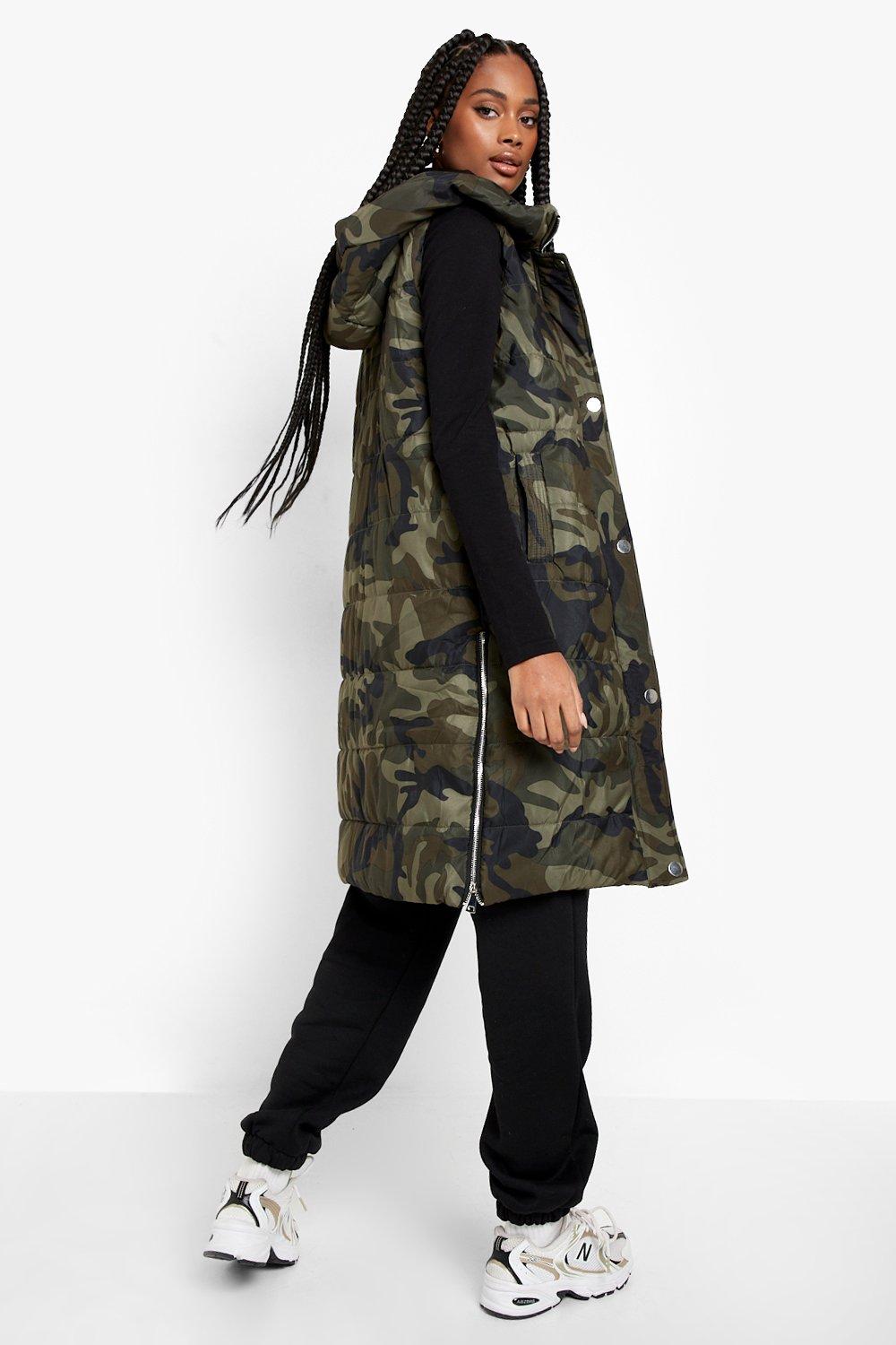 Long camo cheap puffer vest