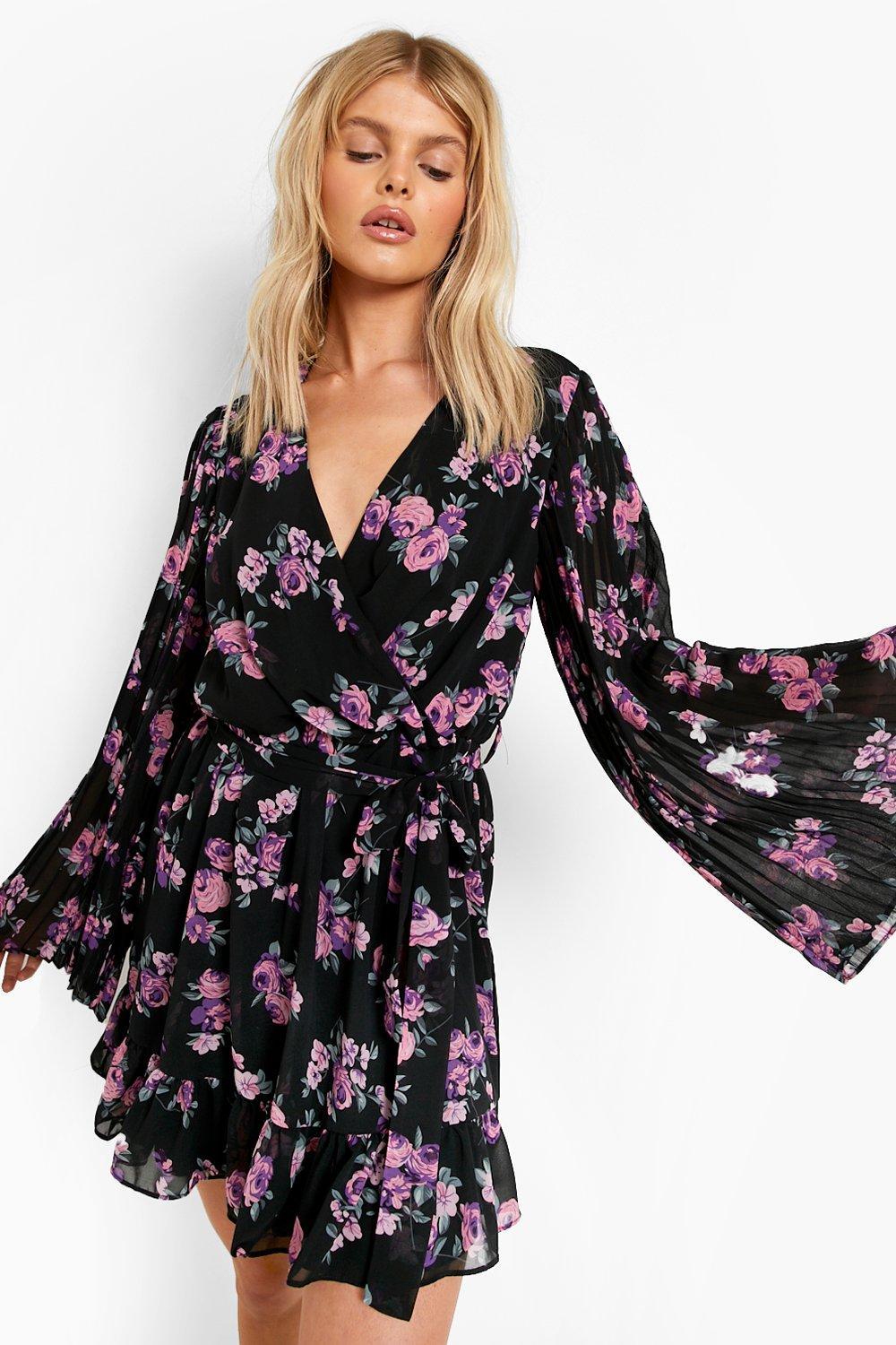 pink printed belted skater shirt dress