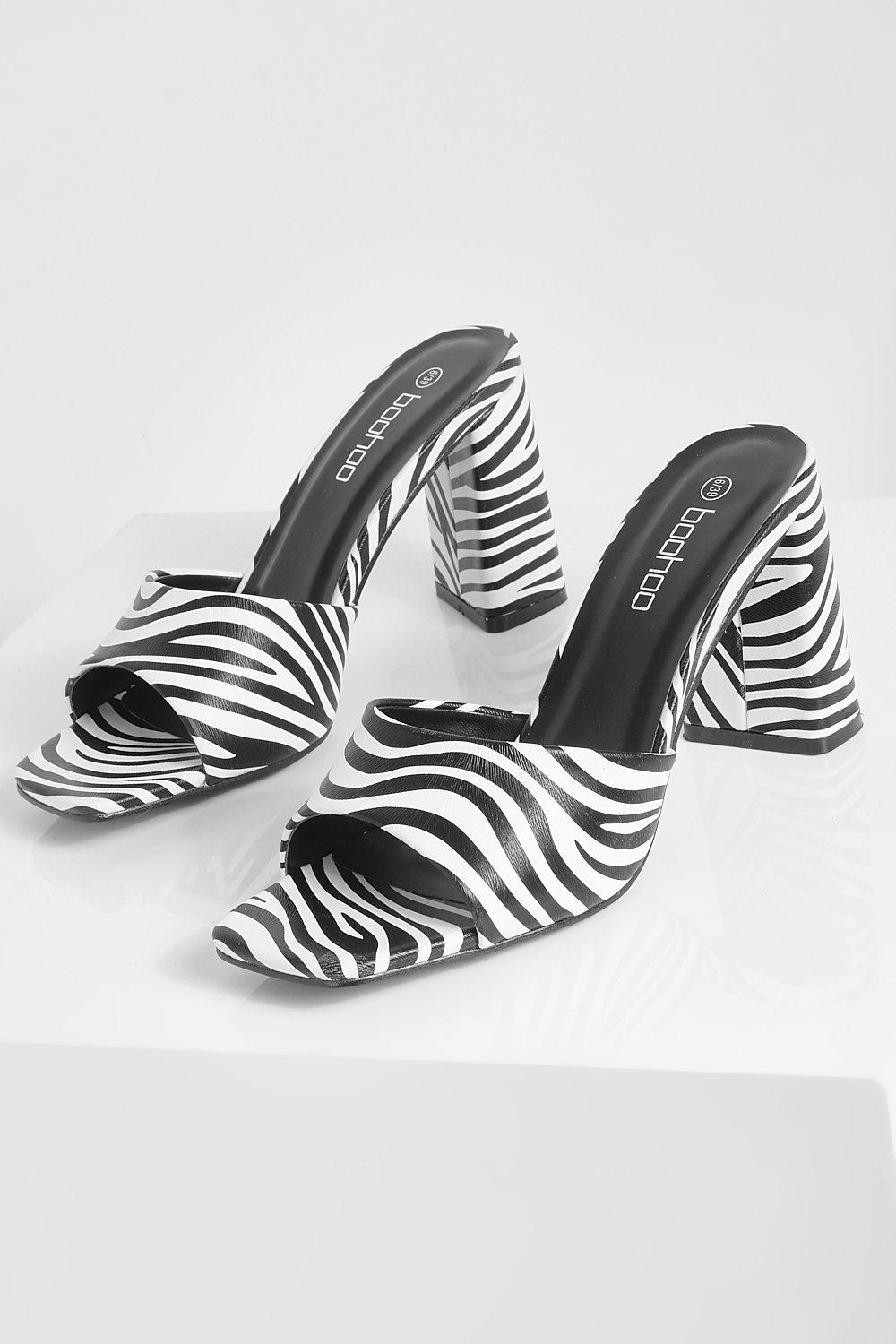 Block Heel Zebra Square Toe Mule