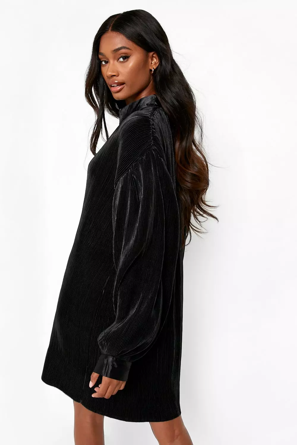 Premium Plisse Oversized Shirt Dress