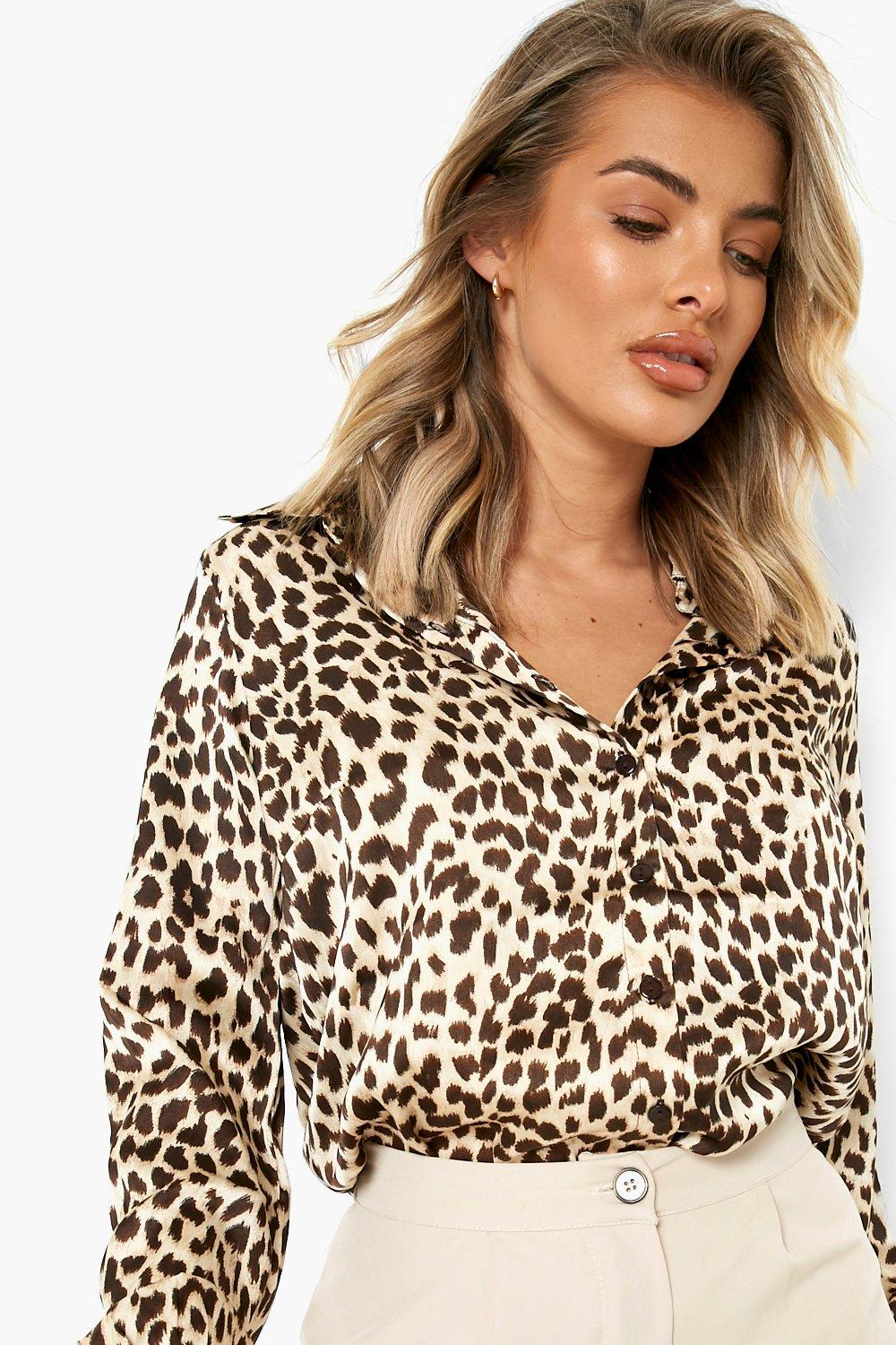 Satin animal print store blouse