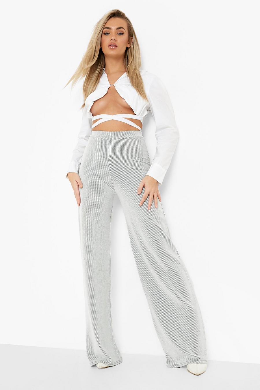 Mono Contrast Rib Slouchy Wide Leg Pants image number 1