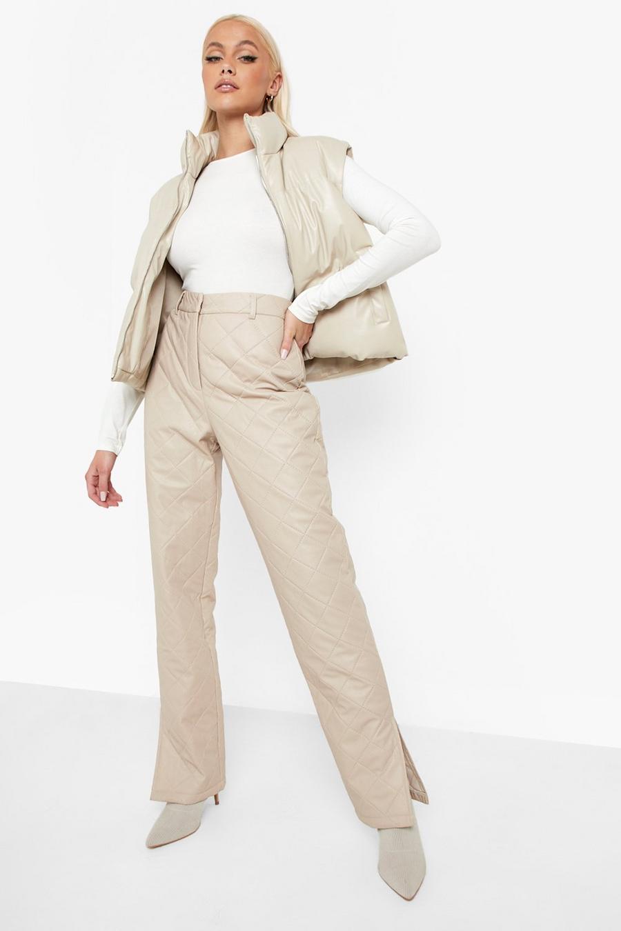 Light stone Quilted Pu Split Hem Trousers image number 1