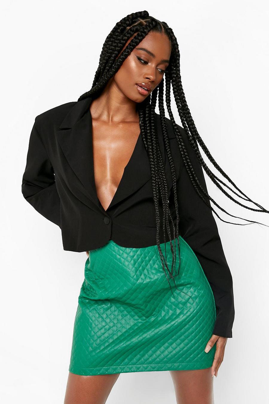 Green Quilted Pu Tube Mini Skirt image number 1