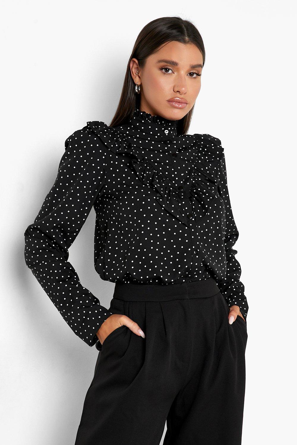 Polka Dot Frill Detail Woven Blouse boohoo USA