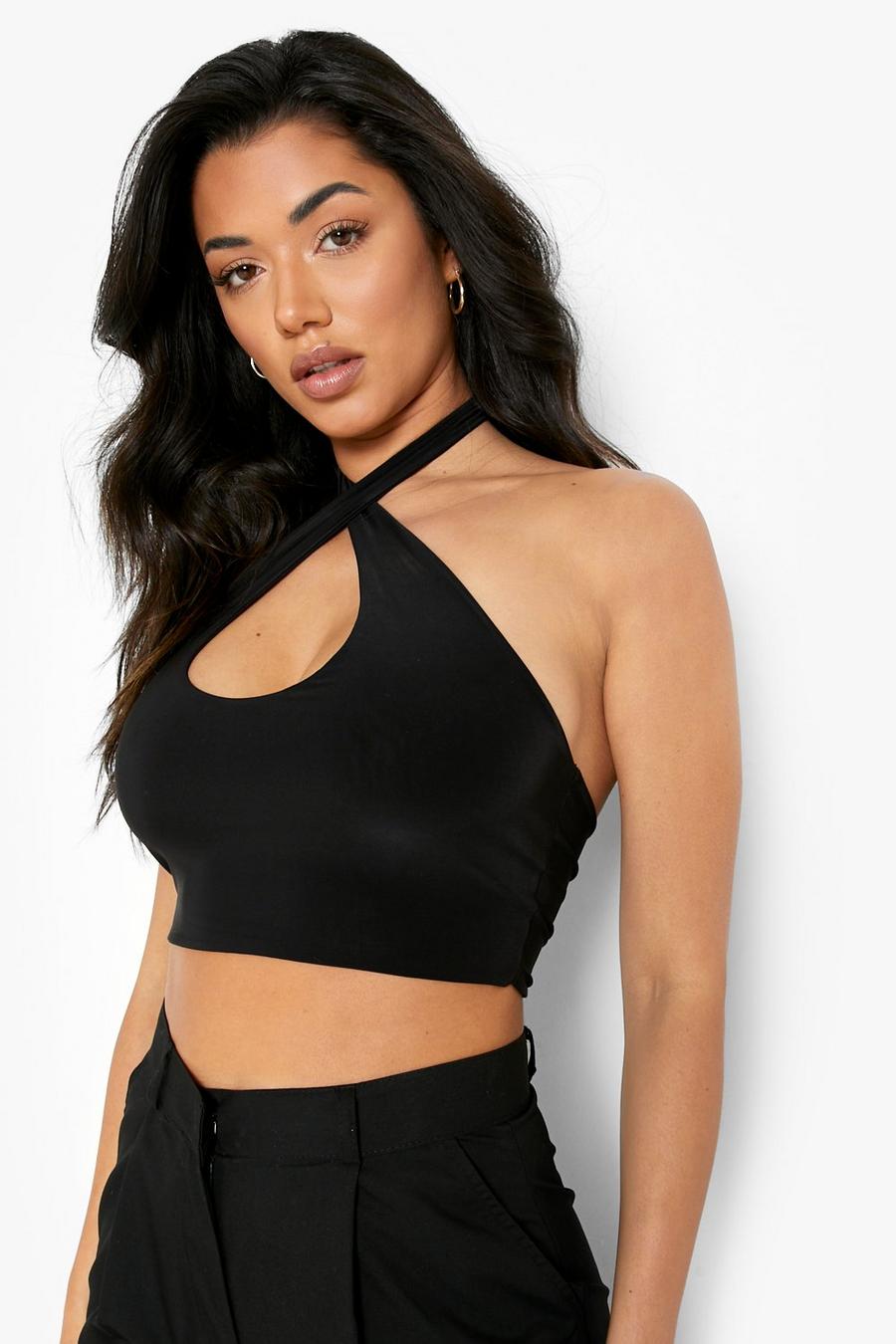 Black Double Layer Cross Front Bralet image number 1