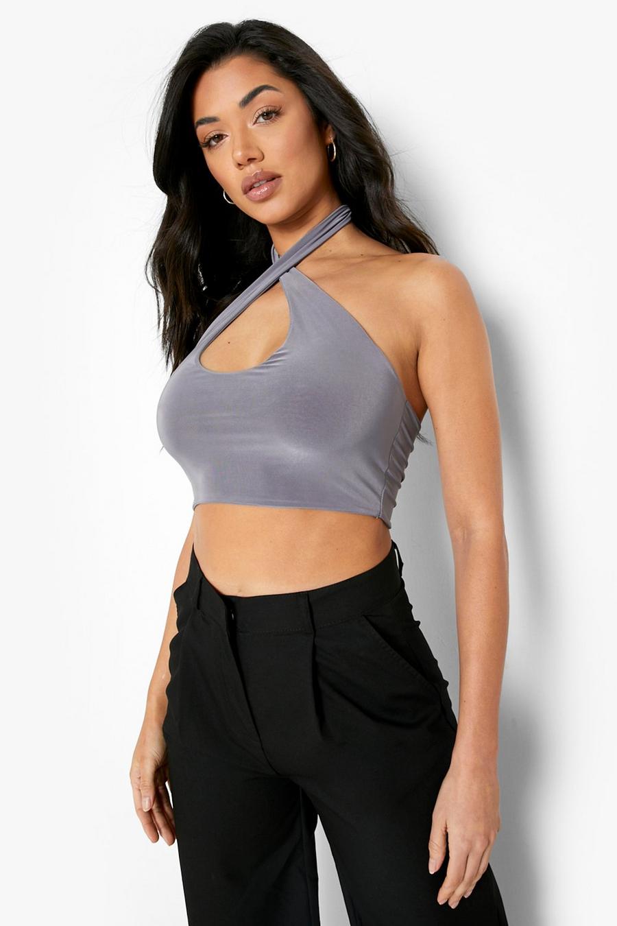 Charcoal Double Layer Cross Front Bralet image number 1