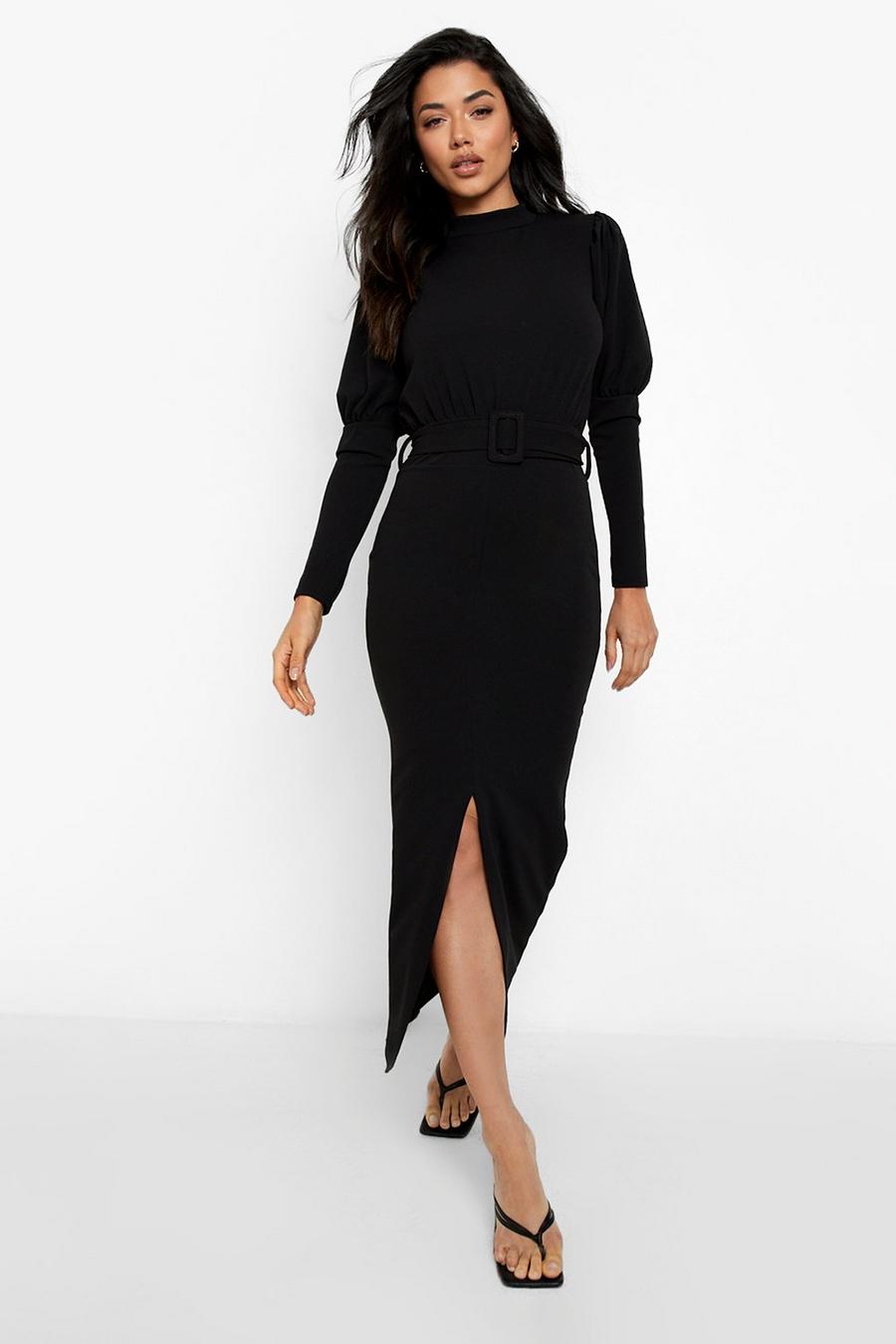 Black Tailored Volume Sleeve Belted Midaxi Dress image number 1