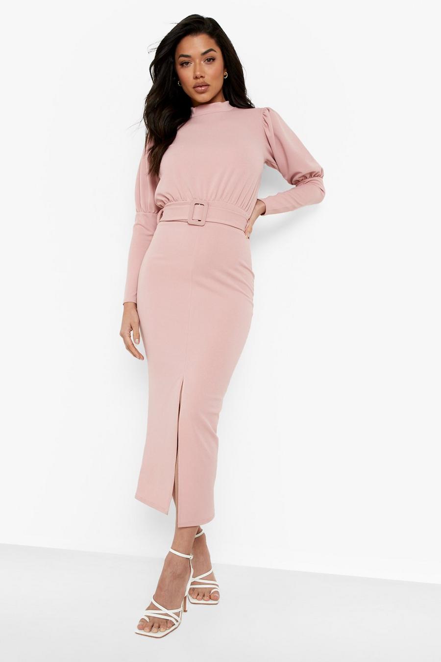 Dusty rose Tailored Volume Sleeve Belted Midaxi Dress image number 1