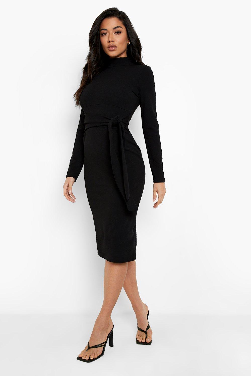 High neck black tie 2024 dress